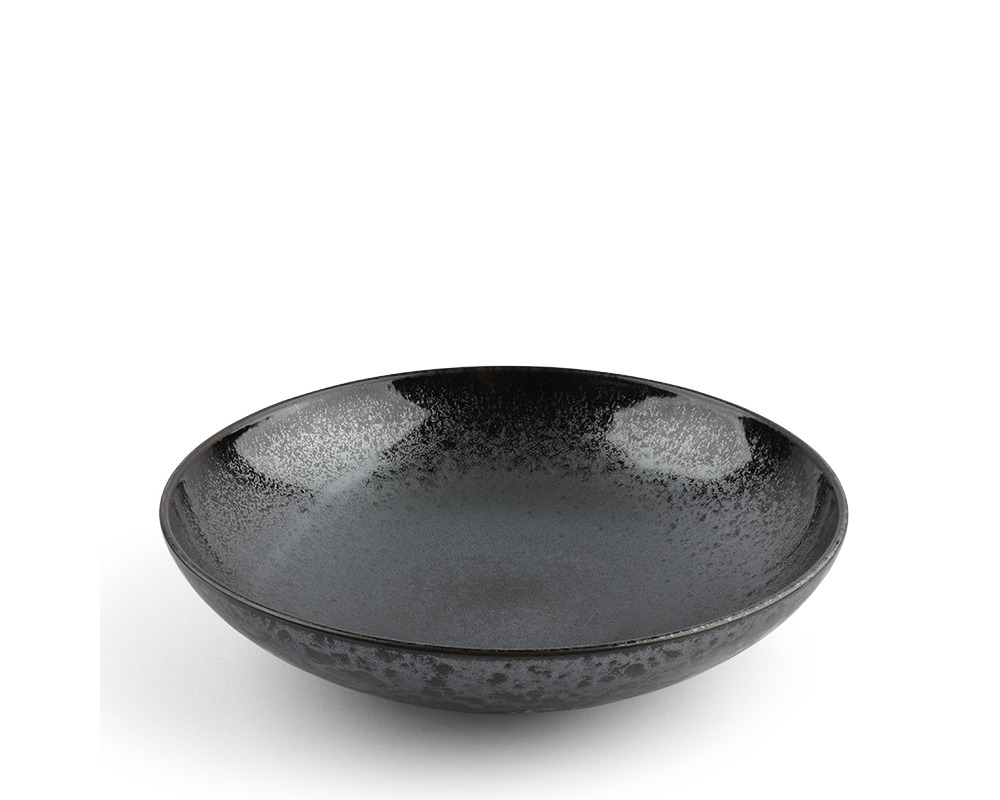 Bowl Serving 11.25" Silver Black Granite
