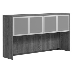 CLAHU2004- Hutch with 4 Silver Frame Glass Doors- Newport Gray/Silver Glass