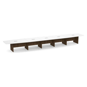 24ft Boat Shape, slab base Conference Table: WHITE TOP MODERN WALNUT BASE 