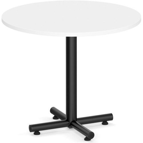 Classic Round Meeting Table 36" with Black Metal Cross Base - White