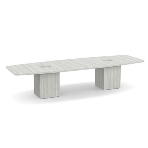 Boat-Shape Conference Table 12 Ft with Cube Base - Silver Birch