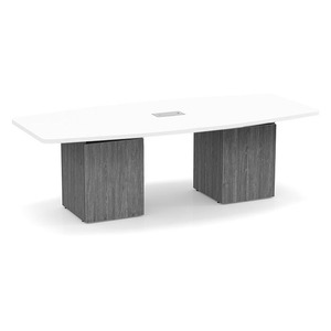  8ft Boat Shape, cube base Conference Table: WHITE TOP, NEWPORT GRAY BASE