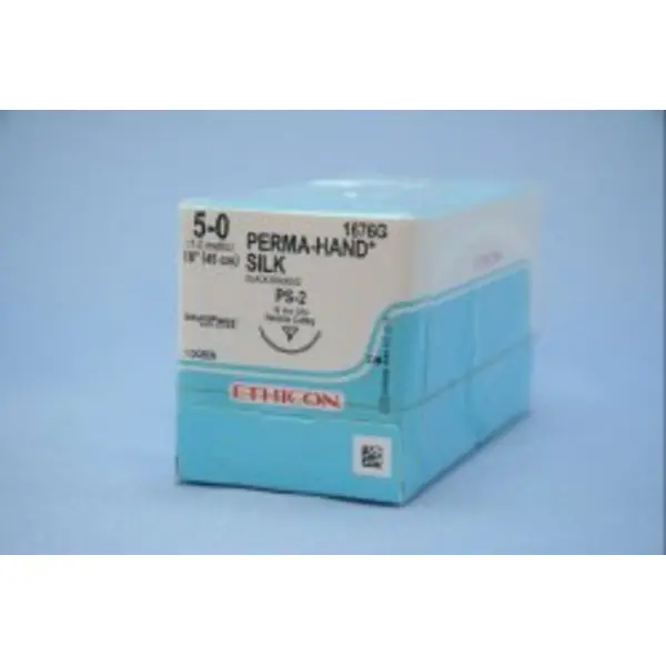  Suture, 5-0, 18" Perma-Hand Silk, PS-2, rev cut, 3/8 circ, 12/BX, 1676G