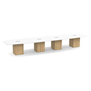 18ft Boat Shape, cube base Conference Table: WHITE TOP ASPEN BASE 