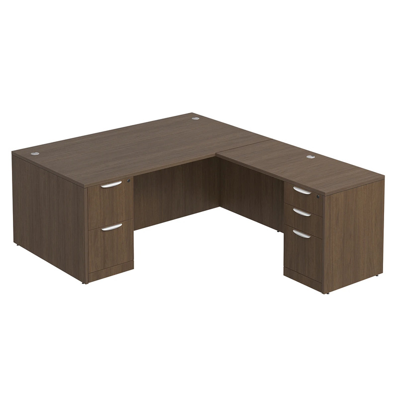 Classic L-Shape Desk 83" X 71" with 2 Full Pedestals - Modern Walnut