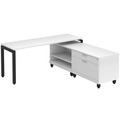 Elements L-Shape Workstation 71" x 72" x 30"D with Personal Storage Credenza - White with Black Legs