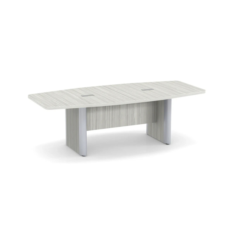 Classic Plus Boat-Shape Conference Table 8 Ft - Silver Birch with Silver Metal Accents (2 Grommets)
