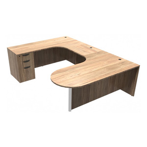 CLAUD1006L- Left-Handed Classic Bullet U-Station 71" W x 102" D with Box/Box/File Pedestal- Aspen/Silver