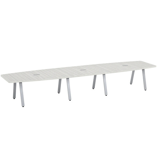 Signature Boat-Shape Conference Table 16 Foot - Silver Birch with Silver Metal Legs