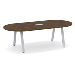 8ft Racetrack, Signature Conference Table: Silver Metal Base, Modern Walnut Top
