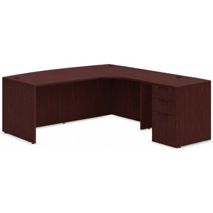 CLALD1008R- Right-Handed Bowfront L-Desk 71" W x 36" D with 47" Return and Box/Box/File Pedestal- Mahogany