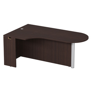 PL133L CORNER EXT. BULLET DESK w/POST - LEFT- Espresso & Silver