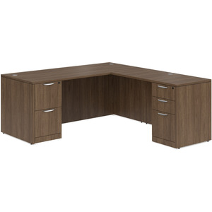 CLALD2044- Classic L-Shape Desk 71" W x 30" D with 42" Return and 2 Full Pedestals- Modern Walnut