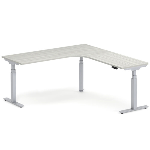 Enhance Electric Height-Adjustable L-Shape Desk with Right Radiused Corner 72" X 72" - Silver Birch with Silver Base