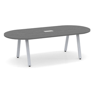 8ft Racetrack, Signature Conference Table: Silver Metal Base, Newport Gray Top