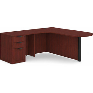CLALD1010L- L-Shaped Bullet Workstation 71" W x 30" D with 47" Return and Box/Box/File Pedestal- Mahogany/Black