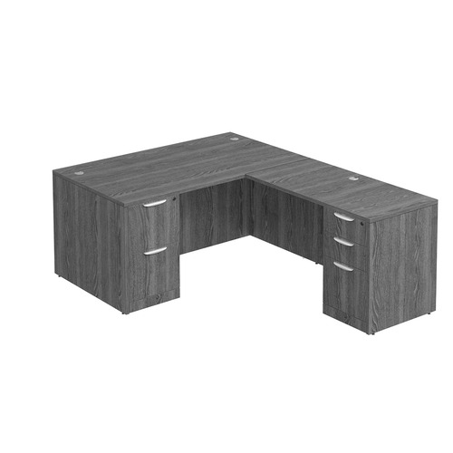 Classic L-Shape Desk 77" x 60" with 2 Full Pedestals - Newport Grey