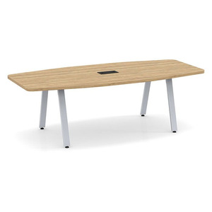 8ft Boat Shape, Signature Conference Table: Silver Metal Base, Aspen Top