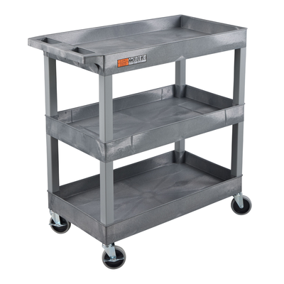Luxor EC111-G TUFFY XL Three-Shelf Tub Utility Cart, 32" x 18", 