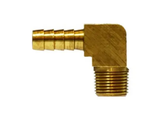 Barstock 90-deg Male Elbow, 1/4-in Hose Barb x 1/4-in Male NPTF, Brass