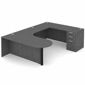 CLAUD2007R- Right-Handed Classic U-Shape Bullet Executive Workstation 71" W x 101" D with Box/Box/File Pedestal- Coastal Gray/Black