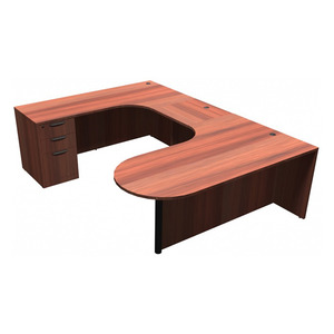 CLAUD1006L- Left-Handed Classic Bullet U-Station 71" W x 102" D with Box/Box/File Pedestal- Cherry/Black