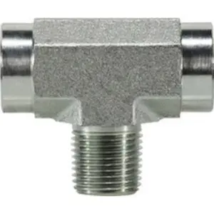 Branch Tee, 1/4 in Female Pipe x 1/4 in Female Pipe x 1/4 in Male Pipe, Steel