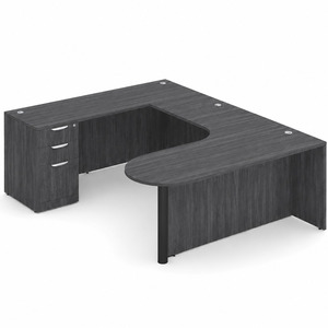 CLAUD2007L- Left-Handed Classic U-Shape Bullet Executive Workstation 71" W x 101" D with Box/Box/File Pedestal- Coastal Gray/Black