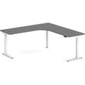 Enhance Electric Height-Adjustable L-Shape Desk with Right Radiused Corner 72" X 72" -  Newport Grey with White Base