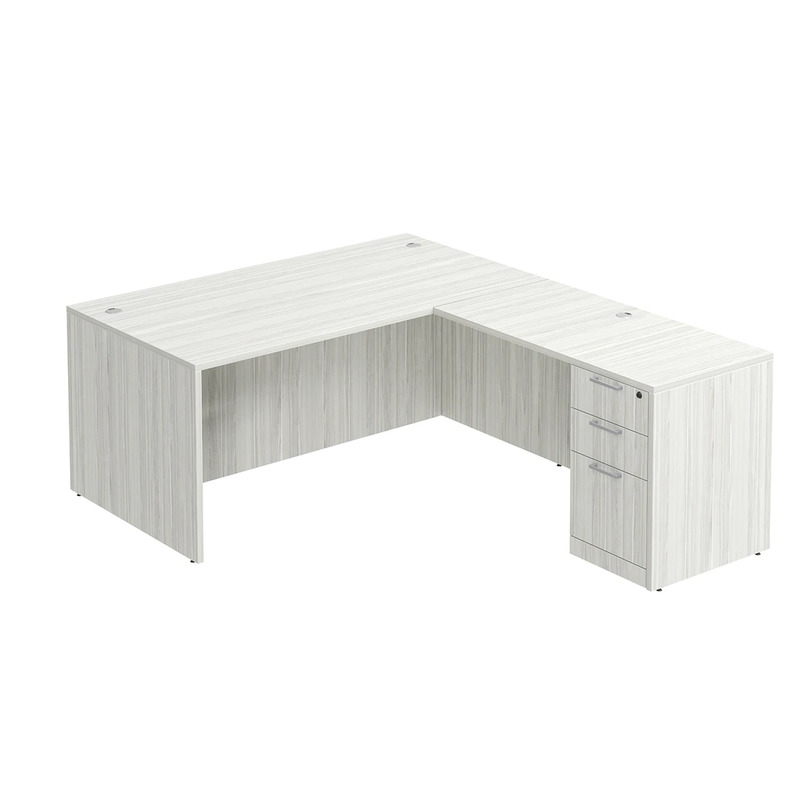 Classic L-Shape Desk 77" x 66" with Box/Box/File Pedestal - Silver Birch