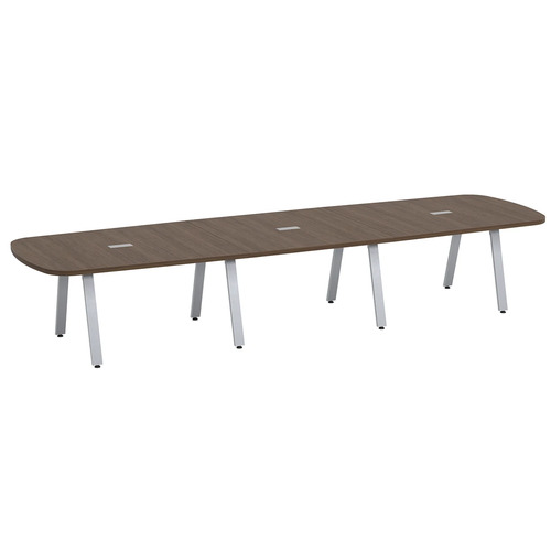Signature Arena Conference Table 14 Foot - Modern Walnut with Silver Metal Legs