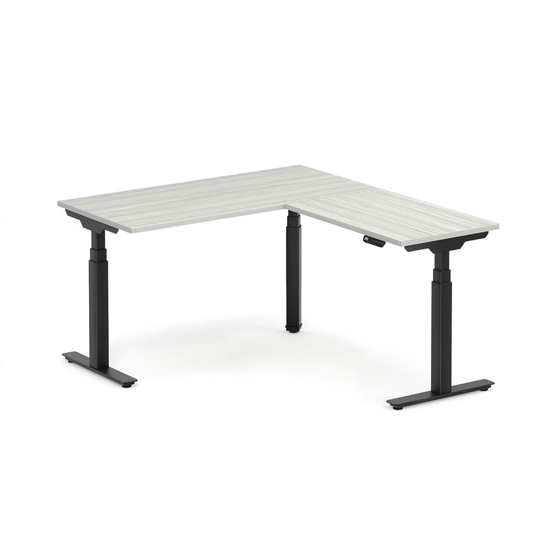 Enhance Electric Height-Adjustable L-Shape Desk 60" X 60" - Silver Birch with Black Base