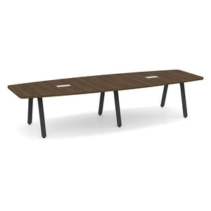 12ft Boat Shape, Signature Conference Table: Black Metal Base, Modern Walnut Top