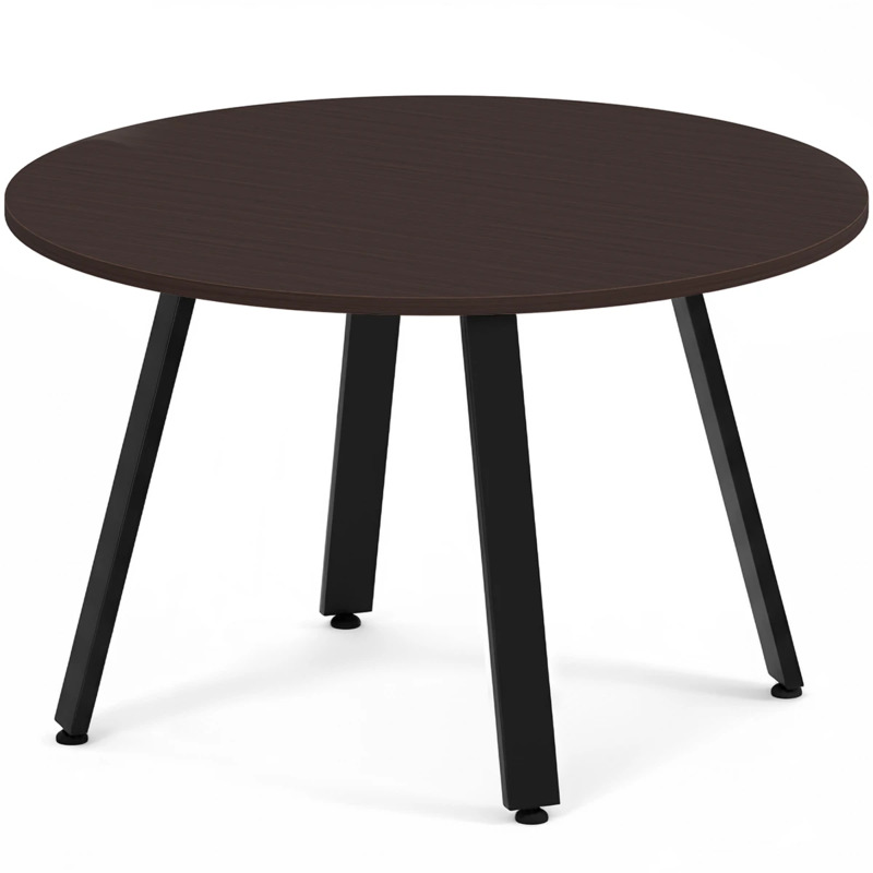 Signature Round Meeting Table 48" - Espresso with Black Metal Legs