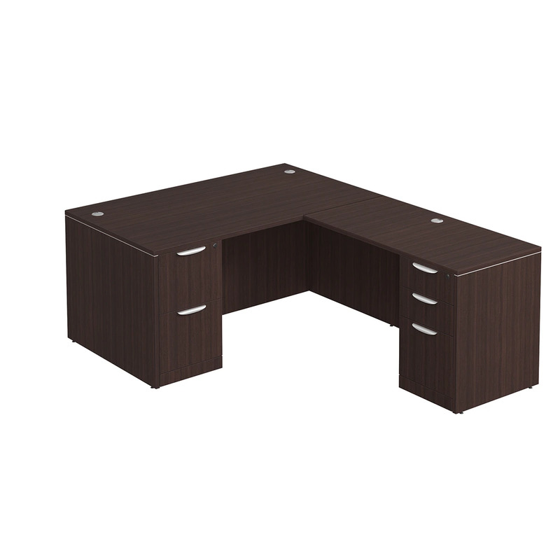 Classic L-Shape Desk 77" x 60" with 2 Full Pedestals - Espresso