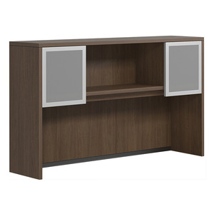 CLAHU3002- Hutch with 2 Silver Frame Glass Doors- Modern Walnut/Silver Glass