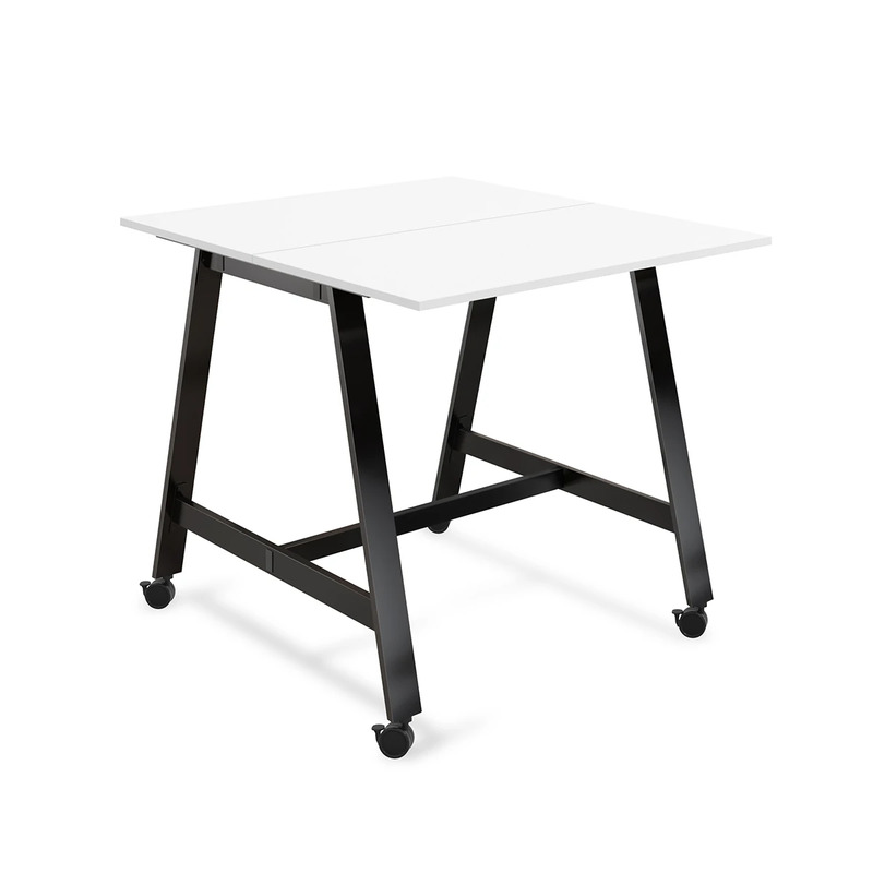 Signature Bistro Benching Table 48" x 48" - White with Black Legs