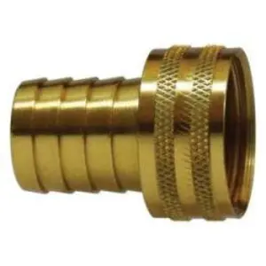 Short Shank Swivel Adapter with Knurled Nut, 5/8-in Garden Hose Barbed x 3/4-in FGH, Bra