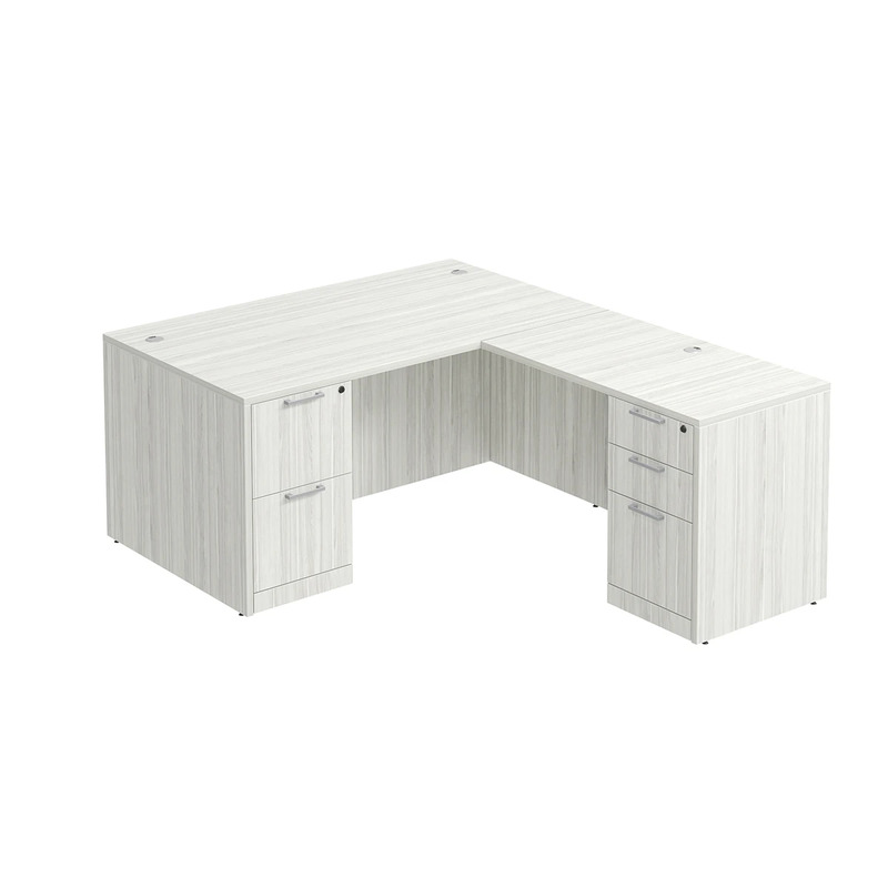 Classic L-Shape Desk 72" x 60" with 2 Full Pedestals - Silver Birch