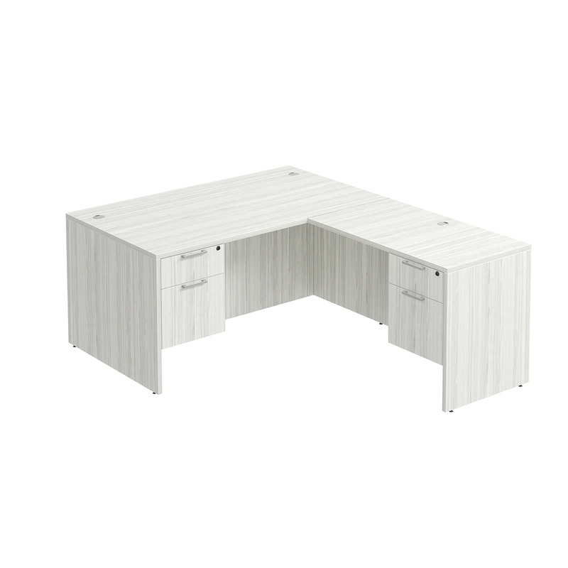 Classic L-Shape Desk 72" x 60" with 2 Box/File Pedestals - Silver Birch