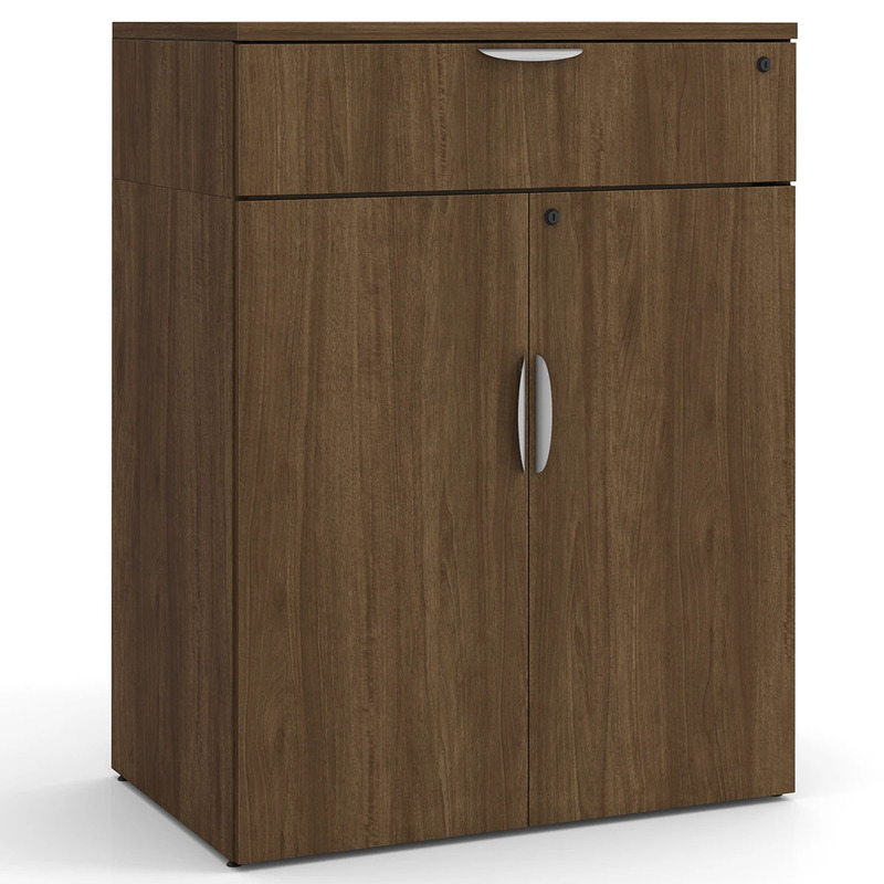 Locking Double Door Cabinet with Buffet Drawer - 46.5" in Modern Walnut