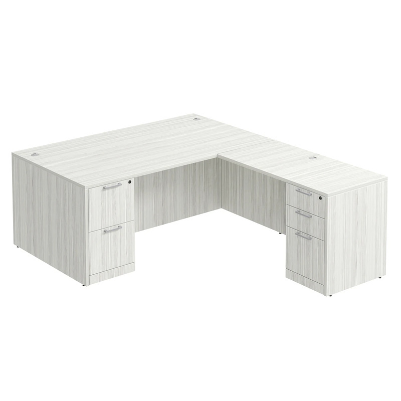 Classic L-Shape Desk 83" X 71" with 2 Full Pedestals - Silver Birch