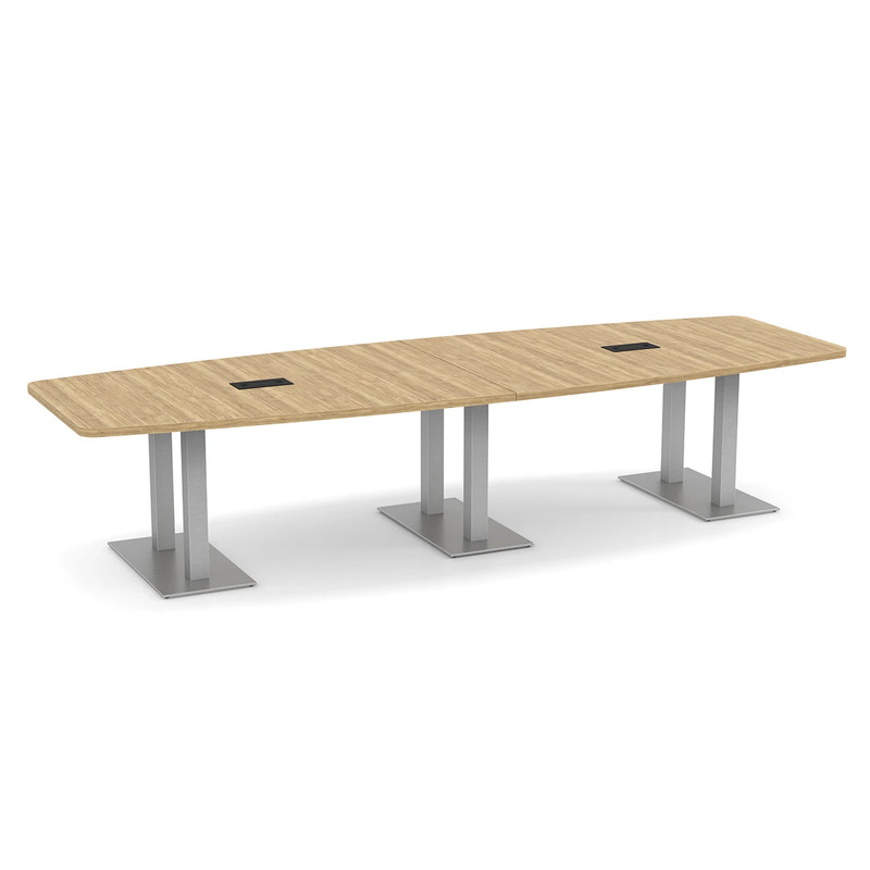 Boat-Shape Conference Table 12 Ft with Palmer Brushed Double Base - Aspen