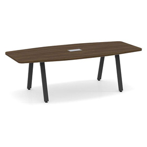 8ft Boat Shape, Signature Conference Table: Black Metal Base, Modern Walnut Top