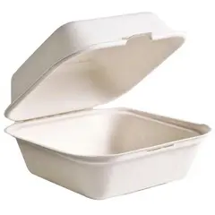 B003 6 X 6 X 3 WHITE HINGED CONTAINER, STALK MARKET COMPOSTABLE, 250/CS