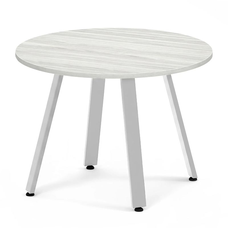 Signature Round Meeting Table 42" - Silver Birch with Silver Metal Legs