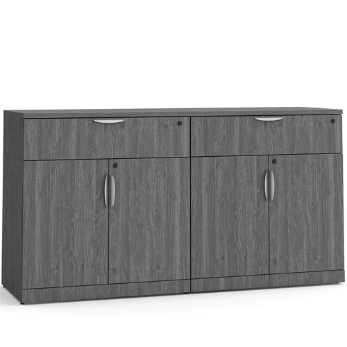 Lateral Storage Credenza with Double Buffet Drawers - Newport Grey