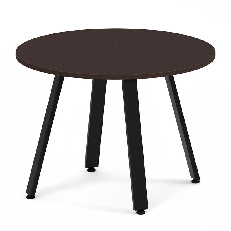 Signature Round Meeting Table 42" - Espresso with Black Metal Legs