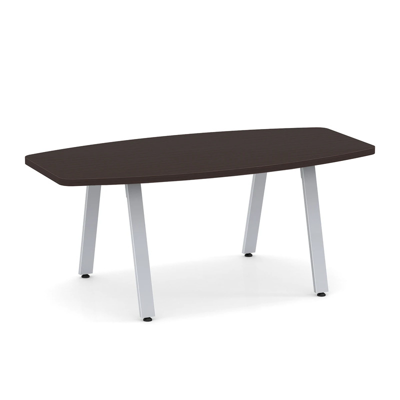 Signature Boat-Shape Conference Table 6 Ft - Espresso with Silver Metal Legs