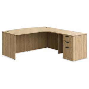 CLALD1008R- Right-Handed Bowfront L-Desk 71" W x 36" D with 47" Return and Box/Box/File Pedestal- Aspen